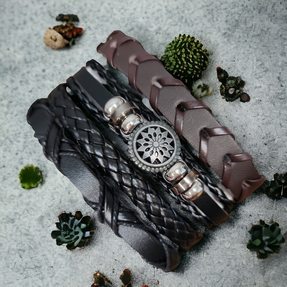 Unisex Leather Bracelet 4 Piece Set - Picture 5 of 8